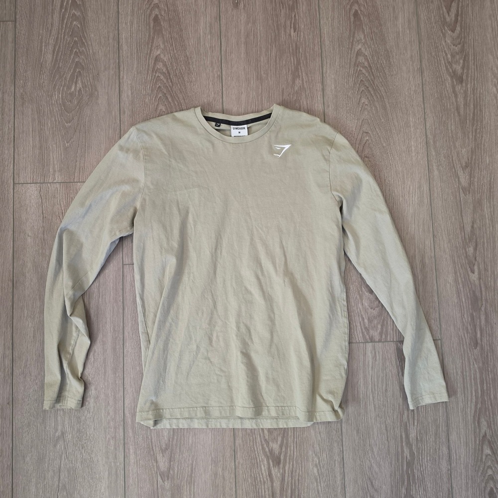 Gymshark Mens Long Sleeve T-Shirt Olive Green Sage Cotton Logo A1A9E Size M